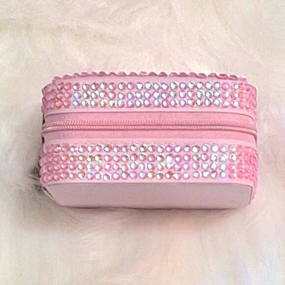 Small Pink Jewelry Box with Dazzling Aurora Pink Rhinestones, Bling, Bedazzle - Picture 6 of 9